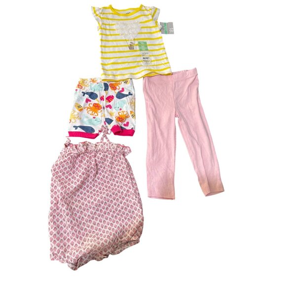 Carters Baby Girls 4-Piece Clothing Set 18M - Includes Top Leggings Shorts & Rom - Picture 1 of 10